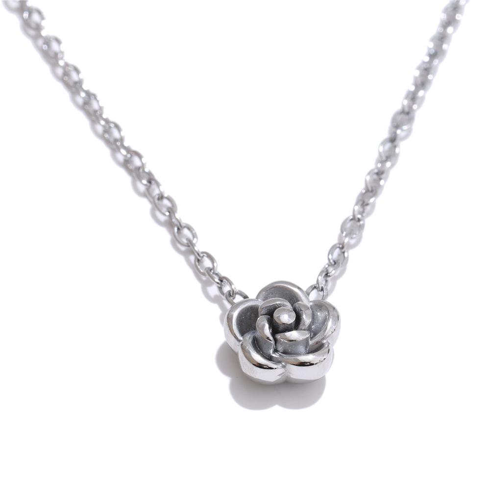 Yhpup Chic Stainless Steel Rose Flower Chain Necklace Bracelet Earrings Set Gold & Platinum PVD Waterproof Plated Daily Jewelry