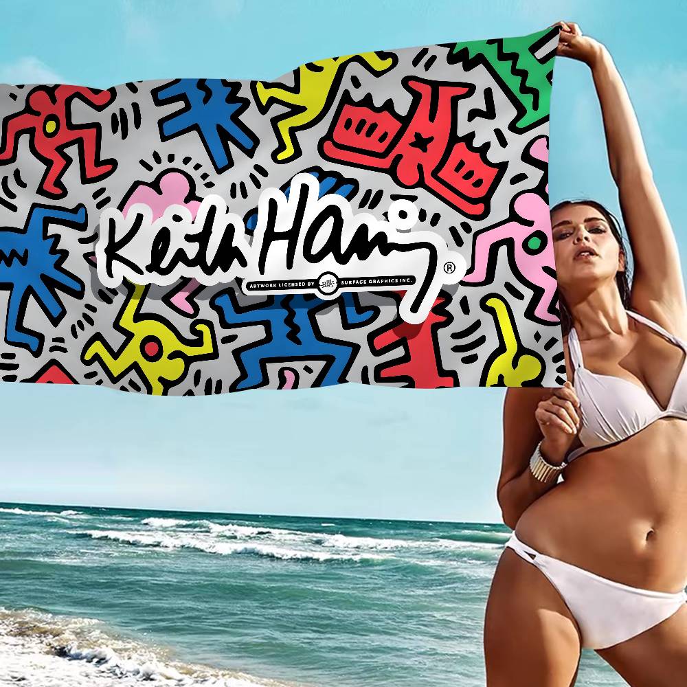 K-Keith Art Haring Пляжное полотенце Цветные банные полотенца Для девочки Микрофибра Быстросохнущее Свободное от песка Пляжное Йога Спа Спортзал Бассейн