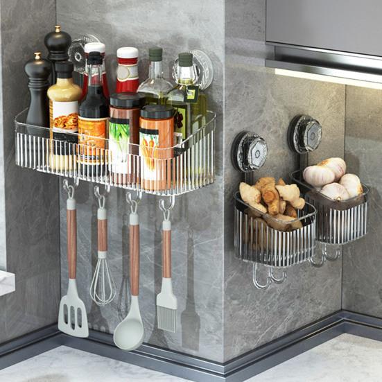 Стеллаж для хранения на присосках, органайзер для ванной комнаты и кухни, большая вместимость, прочная несущая способность, простая в установке подвесная полка для душа