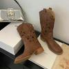 Hollow-out Western Cowboy Boots Women's New Xinjiang Mongolian Grassland Wear Autumn and Winter Brown Desert Short Boots