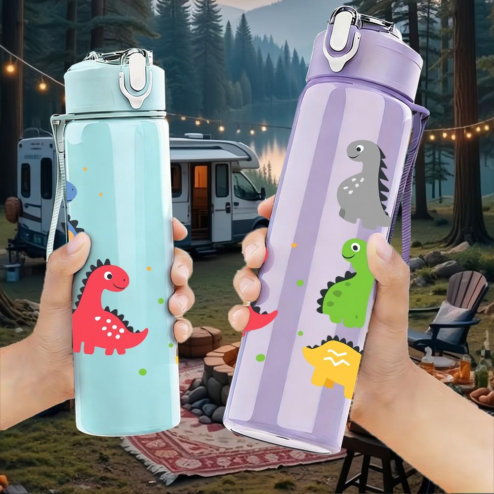 1PC Multi Color Dinosaur Pattern 750ml Color Plastic Sports Water Bottle Leakproof Flip Straw Lid Suitable for Sports Office Home Use