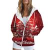 Женская рождественская печатная толстовка осень-зима с длинным рукавом кардиган куртка с карманами на молнии толстовка с капюшоном верхняя одежда
