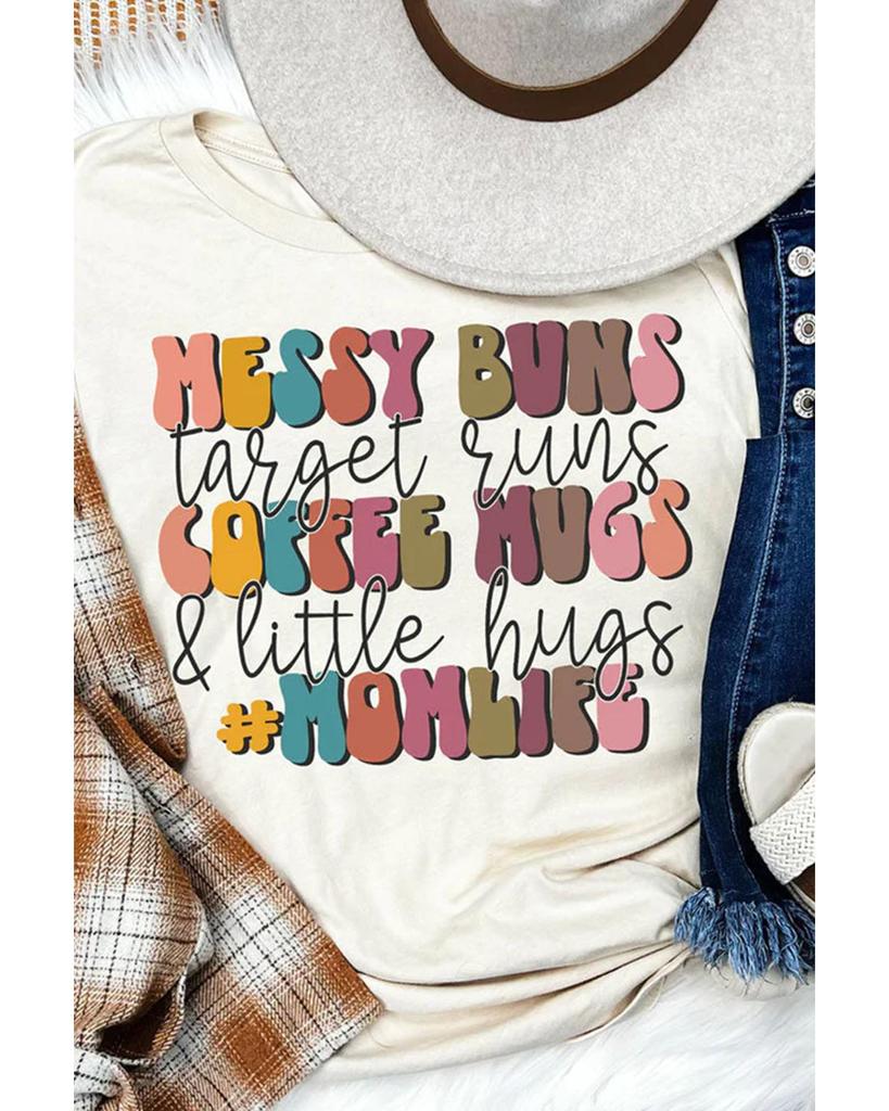 Azura Exchange MOMLIFE Slogan Graphic Print Crew Neck T Shirt in Khaki