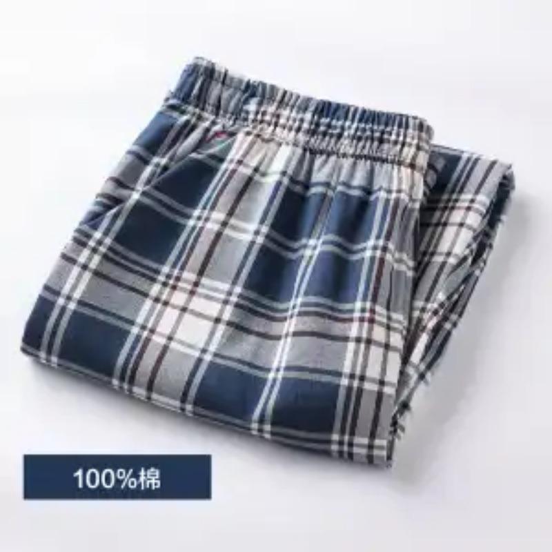 Пижама из чистого хлопка, летняя, тонкая, свободная, дышащая, для кондиционера, в клетку, повседневные домашние брюки