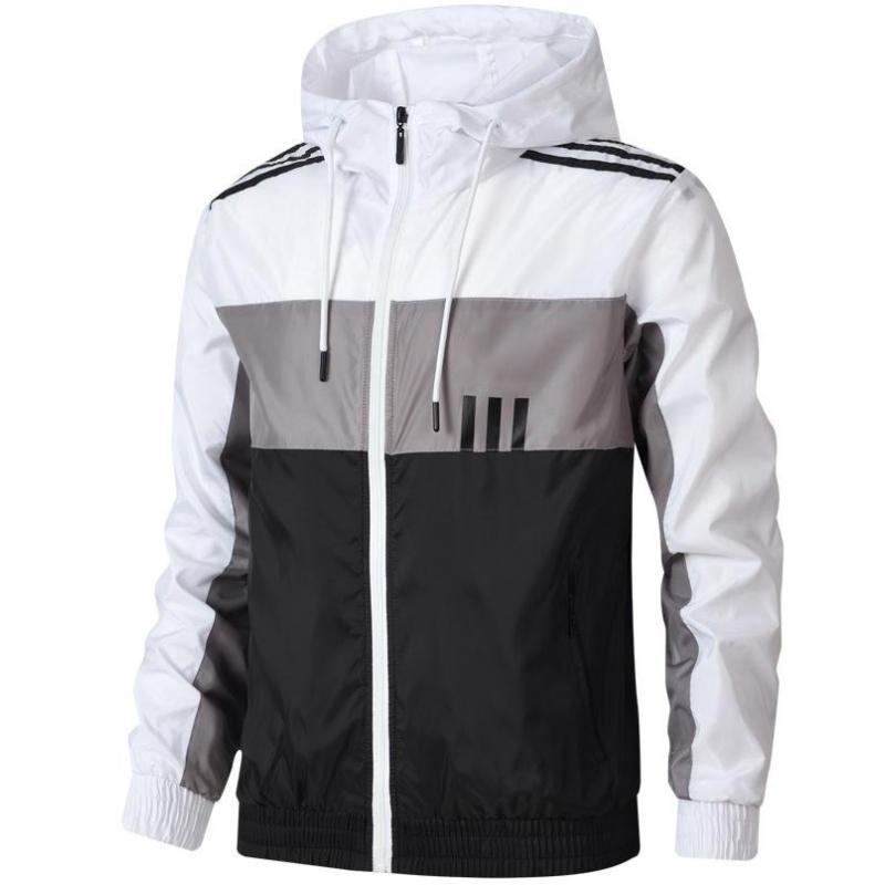 Весенне-осенние мужские и женские куртки с цветными блоками, повседневная куртка с капюшоном и воротником с длинными рукавами и тремя полосками