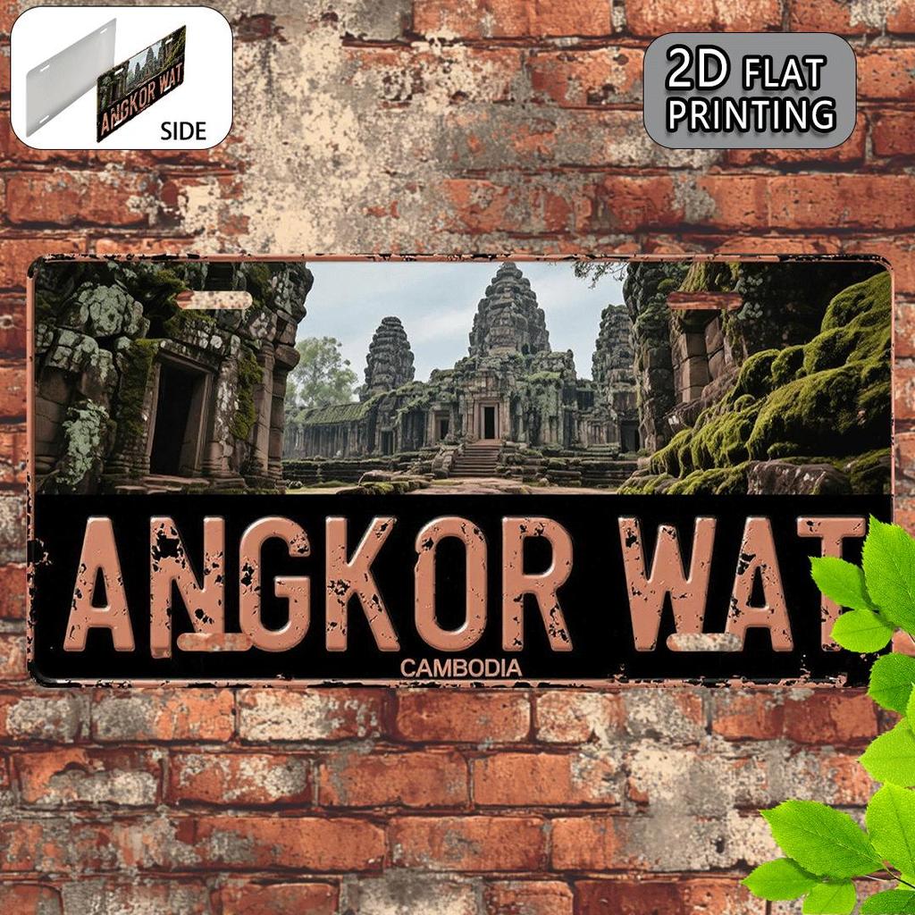 Cambodia Angkor Wat D Flat Printing License Plate Style Metal Tin Sign Ancient Khmer Temple Themed Decorative Aluminum Sign fo