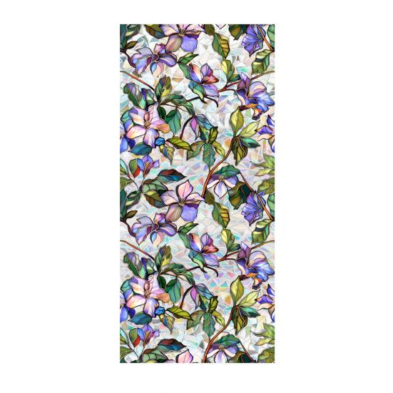 Flower Window Privacy Film Double-sided Stained Glass Rainbow Window Film Sun Blocking Static Covering Cling Sticker PVC Window Door Decorative