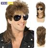 Mullet Wigs for Men Synthetic 70s 80s Costumes Mens Black Fancy Party Accessory Cosplay Hair Wig