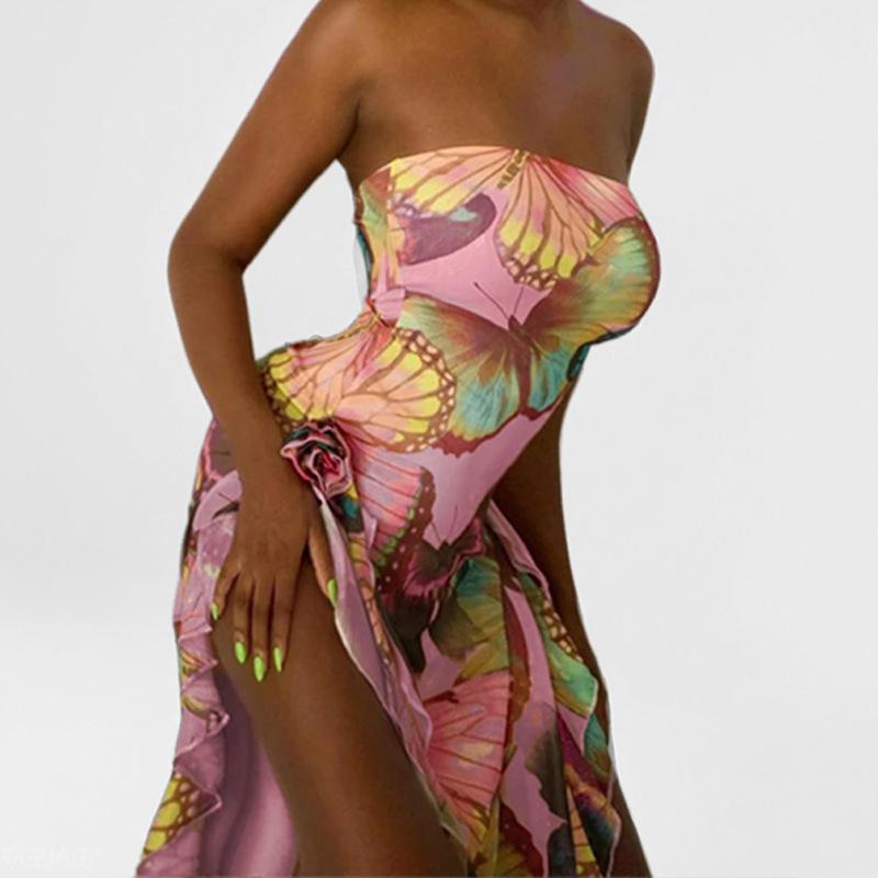 Весна Новая Женская Мода Принтованное Необычное Облегающее Платье Без Бретелей