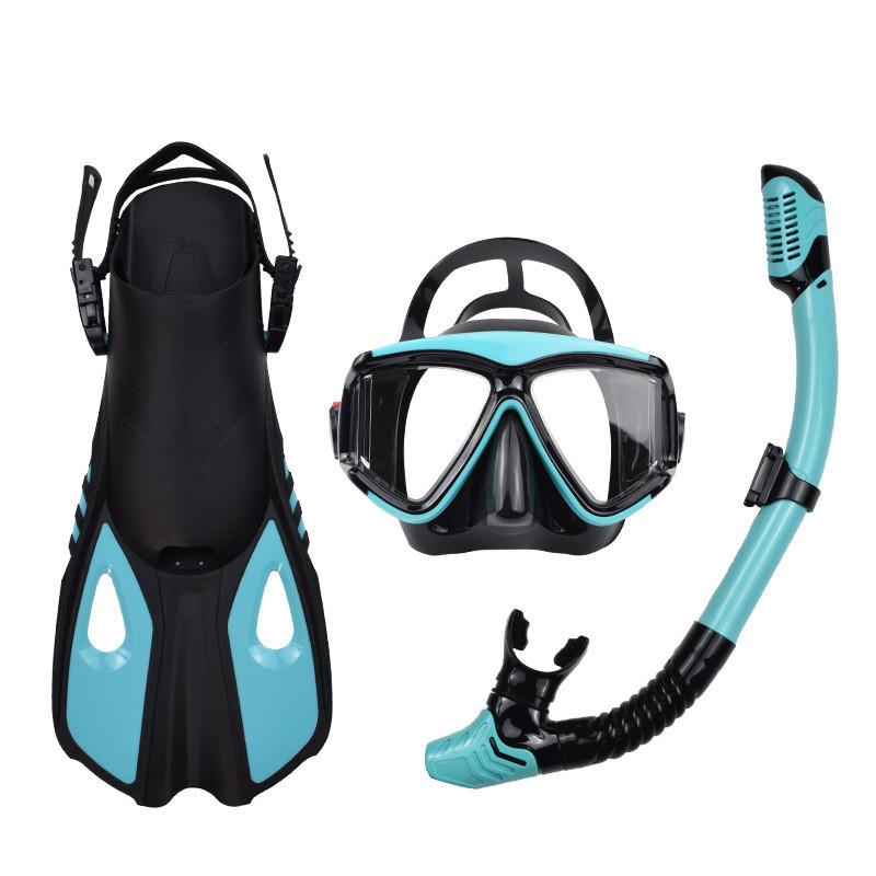 Adult Diving Goggles Snorkeling Set Anti Choking Dry Diving Face Mask Breathing Tube Fins Snorkeling Three Piece Set Outdoor Diving Sports Equipment