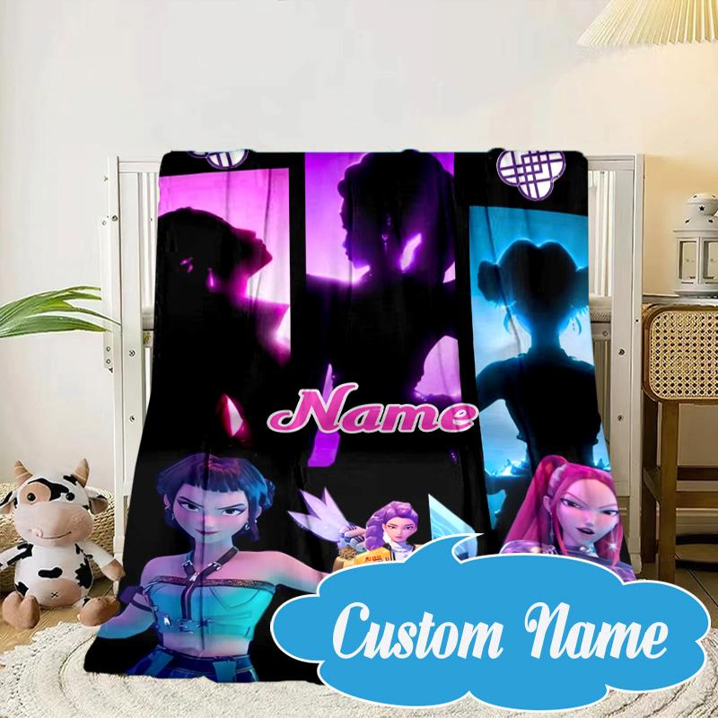 Custom Name KPop Cartoon Blanket bed sofa Blanket Flannel Blanket for Camping, Hiking, Picnic Essentials,gift for Fan family