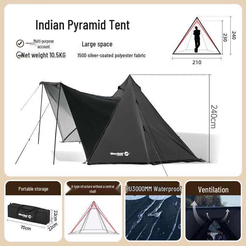 ZISIZ Outdoor Double-Layer Pyramid Camping Tent