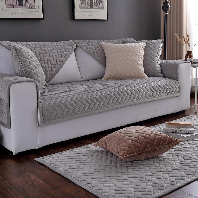 Зимняя хрустальная бархатная подушка для дивана, однотонная, простая, современная, плюшевая, утолщенная, нескользящая, чехол для дивана из цельного дерева, чехол