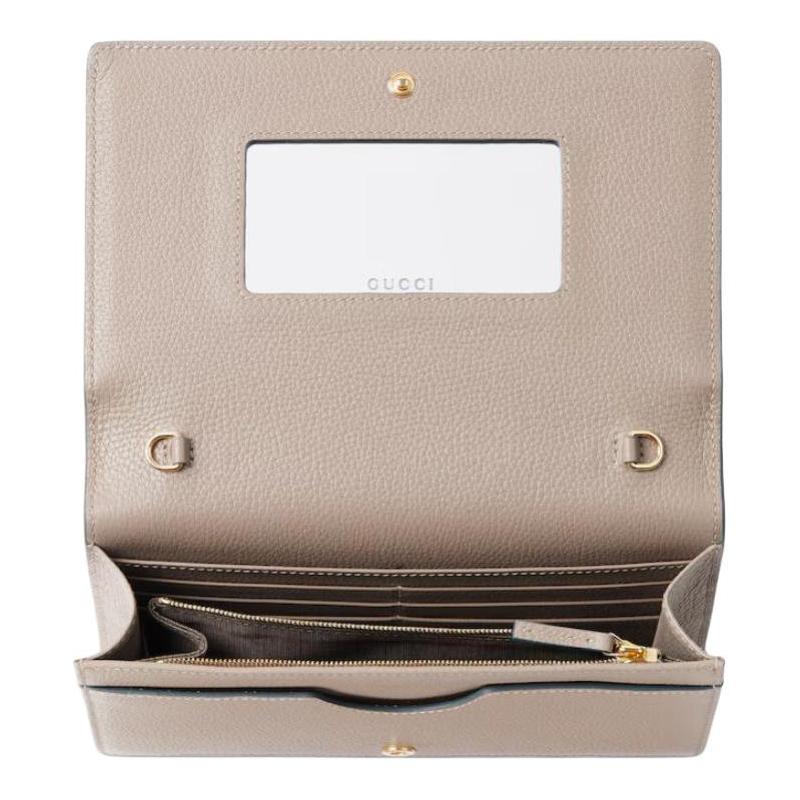 Gucci Double G metal logo leather shoulder bag women's light blue and beige