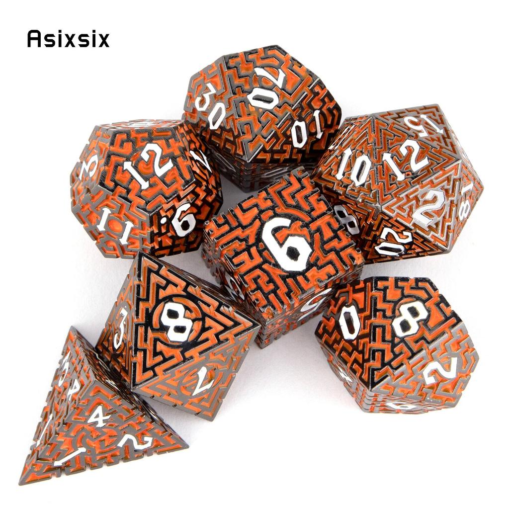 7 шт. красно-белые металлические кубики-лабиринт, набор твердых металлических многогранных кубиков, подходящий для ролевой игры, настольной игры, карточной игры