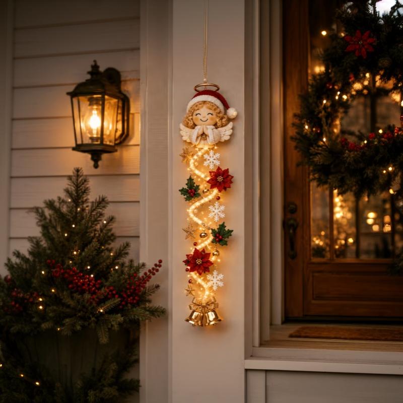 Christmas Door Hanger Led Glowing Handmade Crochet Santa Xmas Tree Bell Ornament Home Wall Front Door New Year Ornaments 2027
