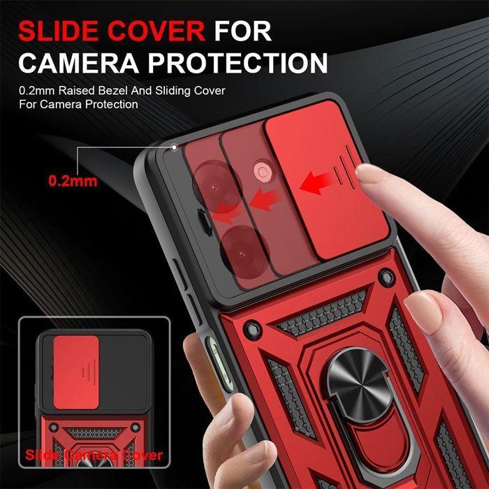 Coque - E.F.CONNECTION - Pour Xiaomi Redmi A5 - Rouge - Antichoc - Avec anneau et cache caméra coulissant