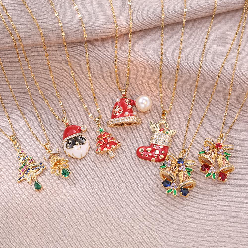 Christmas Tree Bell Pendant Necklace for Women 2024 Fashion Jewelry