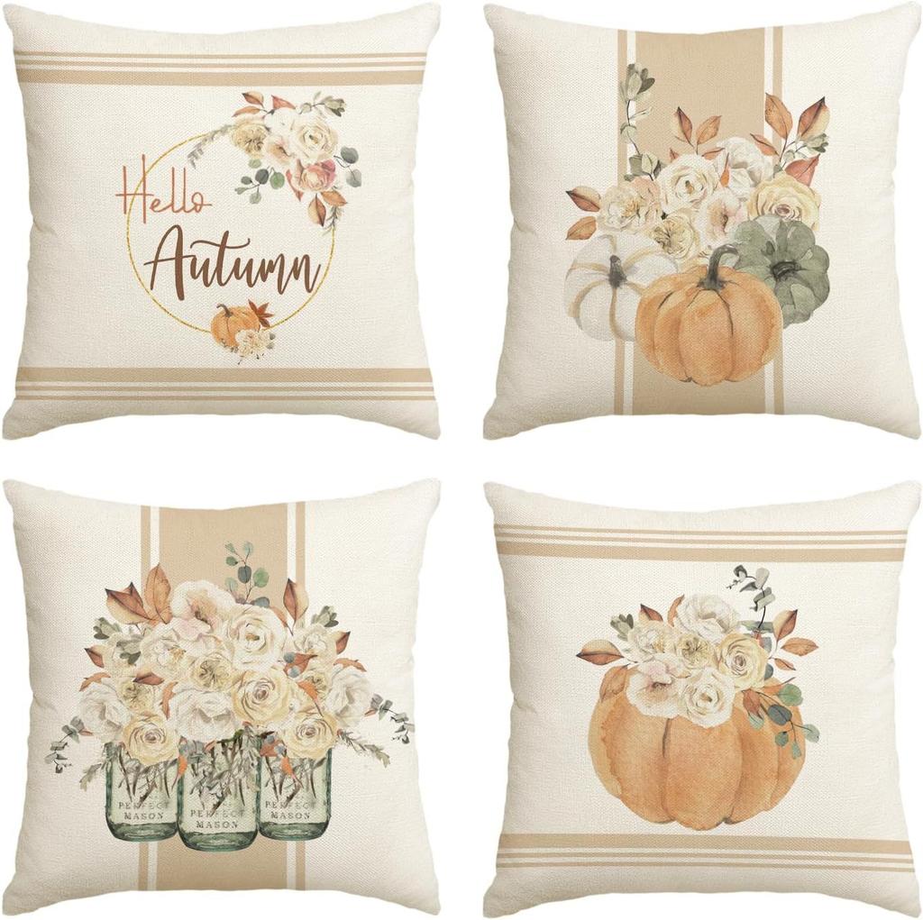 Подушка на День Благодарения с тыквой, Наволочка, Осенний растительный цветочный принт, Наволочка для дома, гостиной, дивана