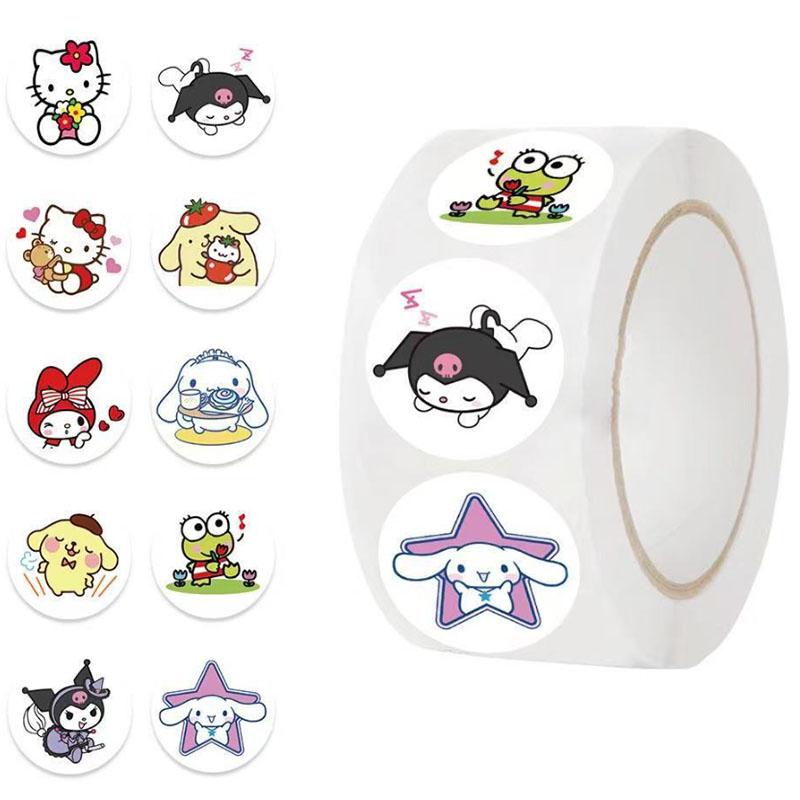 500 шт. Разные мультяшные наклейки Sanrio в рулоне, Декоративные наклейки для DIY для телефона, ноутбука, дневника, конверта, Печать, Канцелярские товары, Подарок для детей