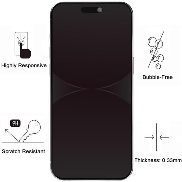 Film Noir Anti Espion Verre Trempé pour iPhone 16 [Pack 2] Vitre Protection Ecran Phonillico®