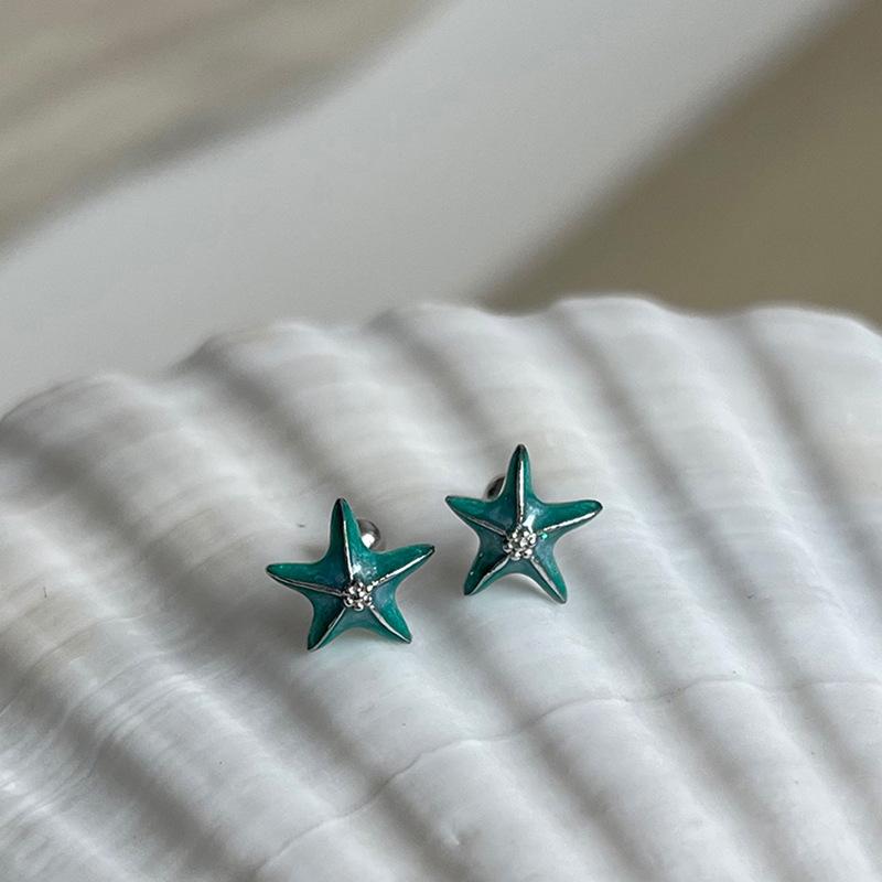 Серьги-гвоздики в виде морской звезды с каплями синего масла, женские, маленькие, изысканные, уникальные, индивидуальные, модные, темпераментные, универсальные серьги