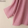 ZANZEA Women Casual Round Neck 3/4 Sleeve Loose Plain Blouse