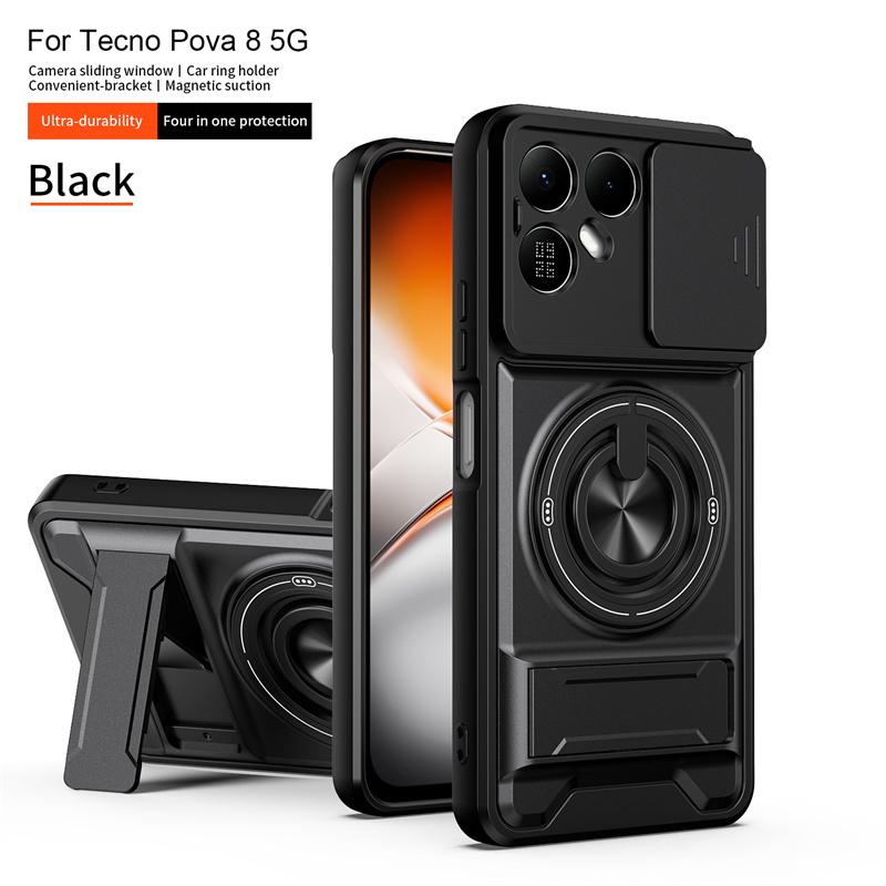 Чехол для Tecno Pova 8 5G с автомобильным держателем, магнитным кольцом, бронированный, ударопрочный чехол для телефона, для Tecno Pova8 5G, с защитой сдвижной камеры, Funda