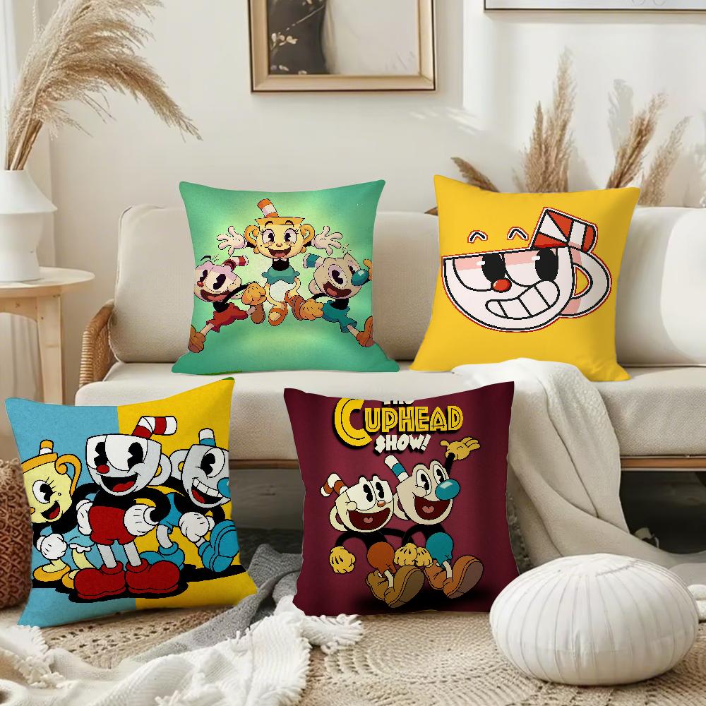 Мультяшная наволочка C-Cupheads Квадратная Двусторонняя Печать Чехол для Подушки Дивана Наволочка Спальня Прикроватная