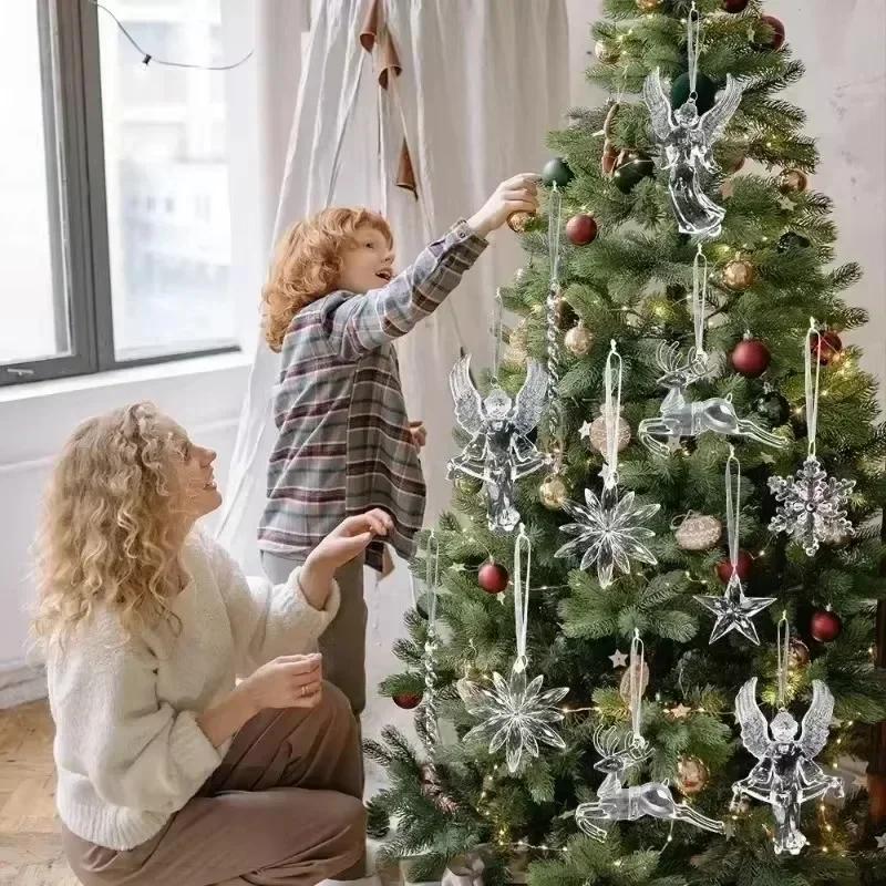 Clear Acrylic Snowflake Ornaments Christmas Tree Decorations Winter Wonderland Party Star Snowflake Icicle Shaped Crystal Decor