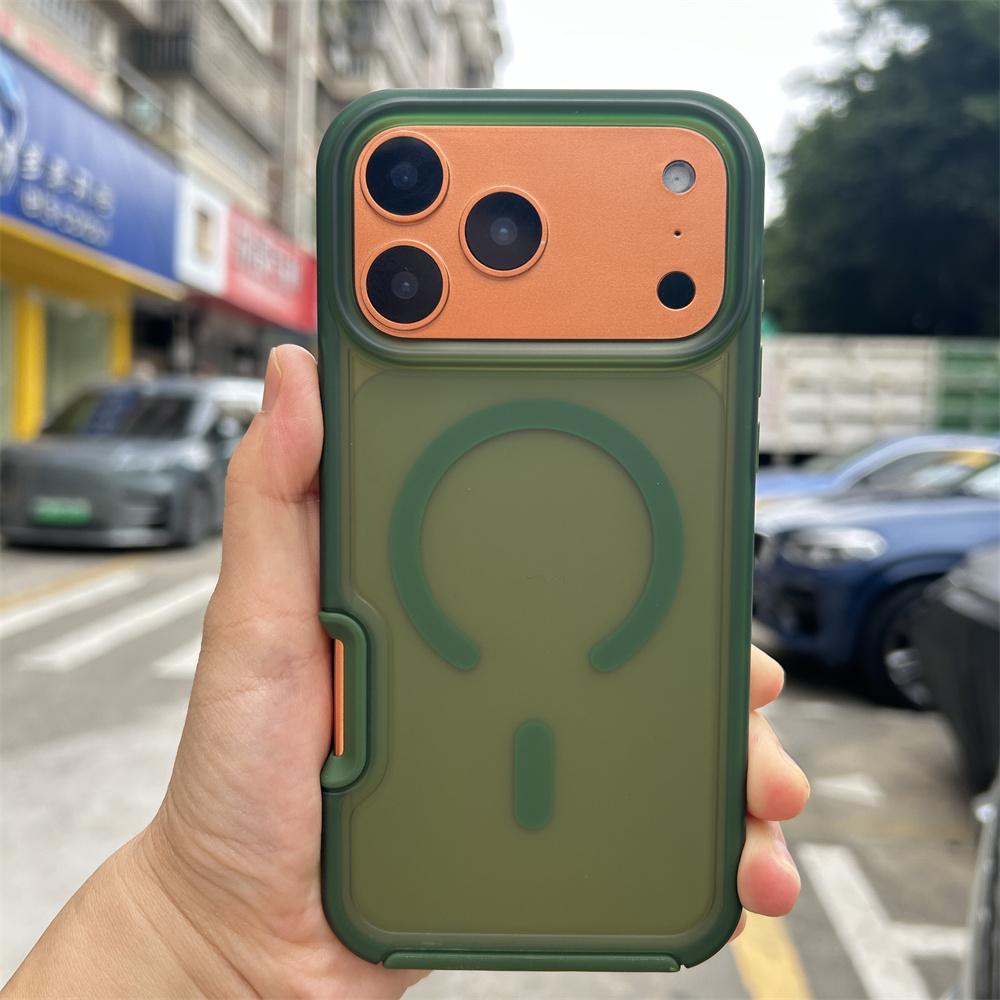 Shockproof Matte Anti-Fingerprint Magnetic Acrylic Phone Case for iphone 13 14 15 16 17 Pro Max,for iphone 17 Back Cover Orange