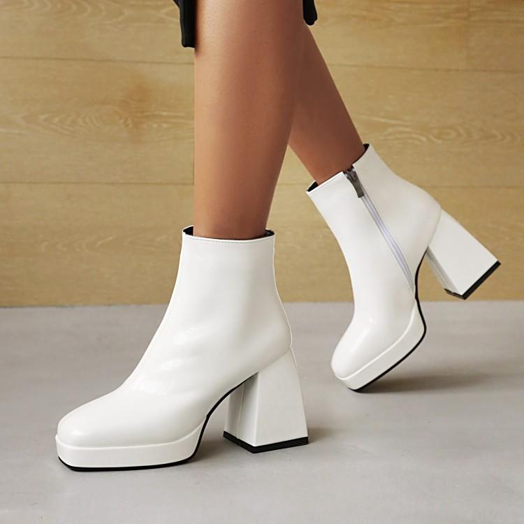 2025 Новейшие женские ботильоны на молнии, с круглым носком, на платформе, конфетного цвета, в стиле панк, на массивном каблуке, женские туфли на платформе, женские ботинки