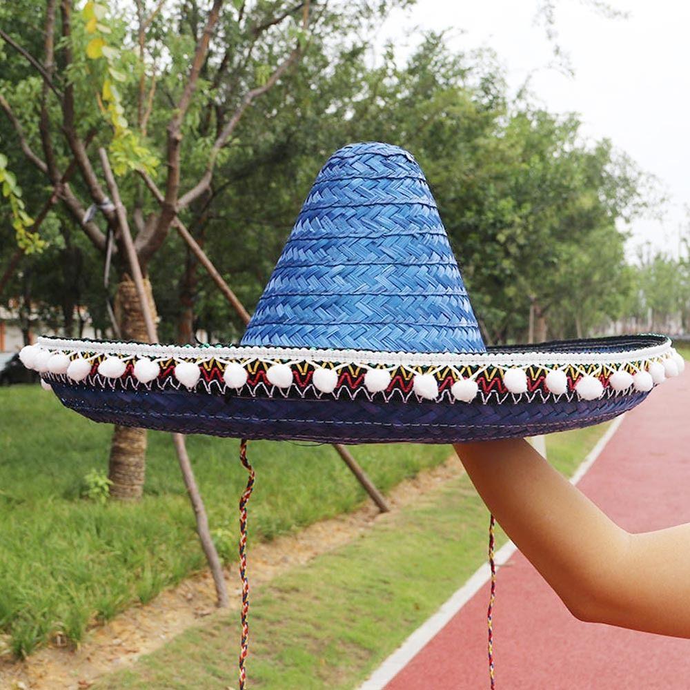 Украшения для вечеринки, праздника, Хэллоуина, шляпа для косплея, соломенная шляпа, соломенная одежда, мексиканская шляпа с помпоном