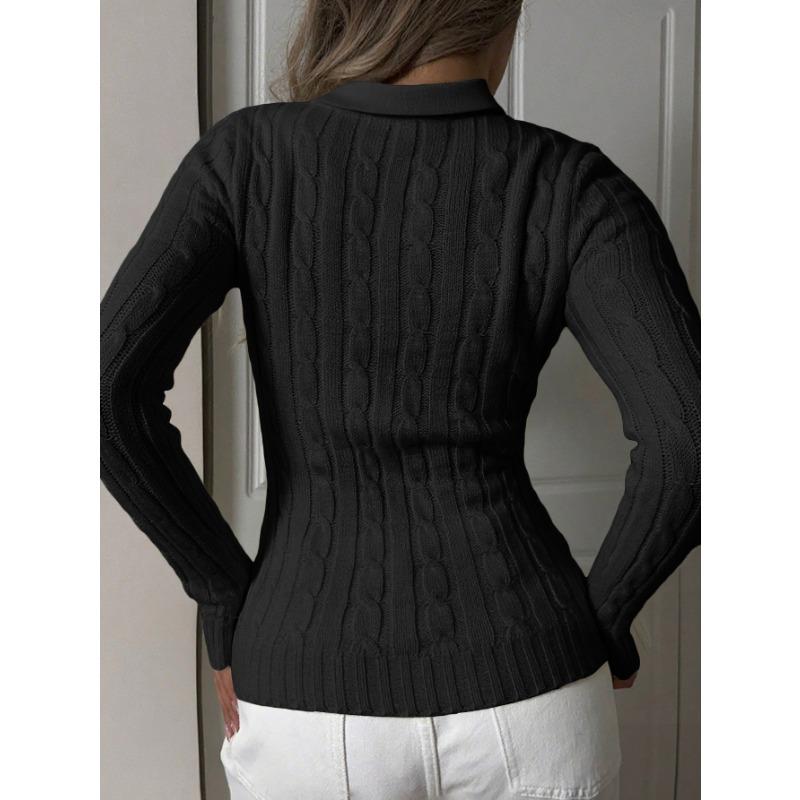 Jacquard Knitted Simple Long-sleeved Shirt Collar Top for Women's Inner Wear Woolen Women's Autumn and Winter Slim Solid Color T-shirt