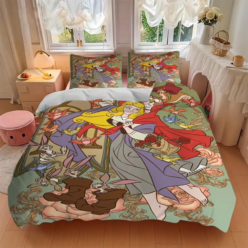 3pcs Aurora Sleeping Beauty Printed Quilt Set - Soft and Comfortable Quilt Cover for Bedroom, Guest Room and Dormitory Decorative Bedding Set 1 D