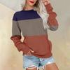 Женская модная повседневная блузка с длинным рукавом и круглым вырезом, цветной пуловер, топ, блузка