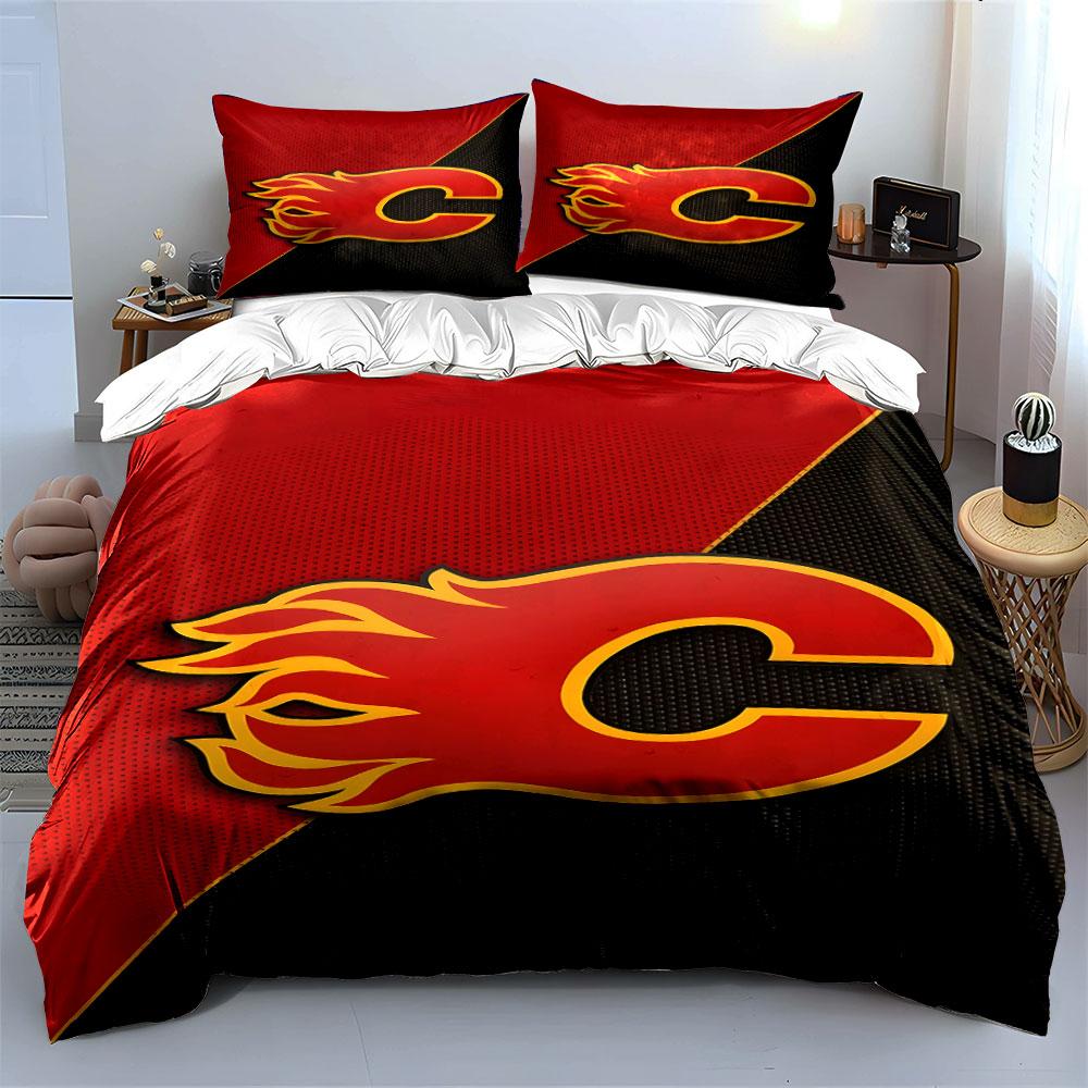 Red Flaming C Logo on Black and Red Background Print Bedding Set Duvet Cover Pillowcases (1* Duvet Cover 2* Pillowcases Do Not Include Comforter)