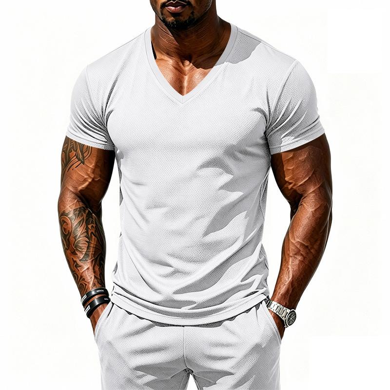 Men S V Neck Short Sleeve T Shirt Loose Fit Solid Color Summer Casual
