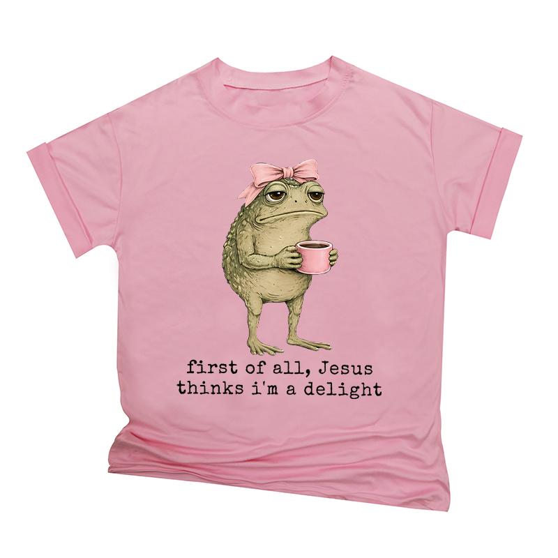 Fun Frog Holding Coffee Print T Shirts Unisex Unisex Jesus Thinks Im A Delight Crew Neck Tshirt Religious Humor Present Tshirt