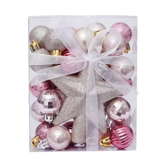 Набор из 30 мини-елочных шаров, 1,81 дюйма, пластиковые елочные шары, подвесные украшения с блестками, звезда-верхушка для елки для праздника, свадьбы, дня рождения