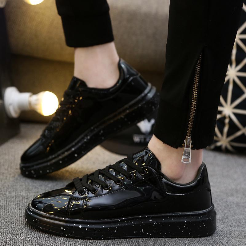 Fashion Men Light Leather Flat Sneakers Fashion Silver Men's Shoes Punk Casual Mirror Shoes Streetwear Sneakers Men Rock Hip Hop Shoes