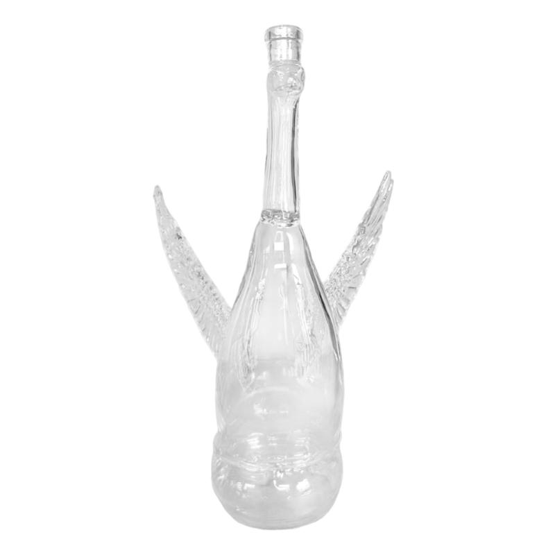 Bird Shaped Glass Whiskeys Decanter Clear Liquor Bottle with Sculptural Wing Detail and Stable Base for Bar Shelf Display Dining Table