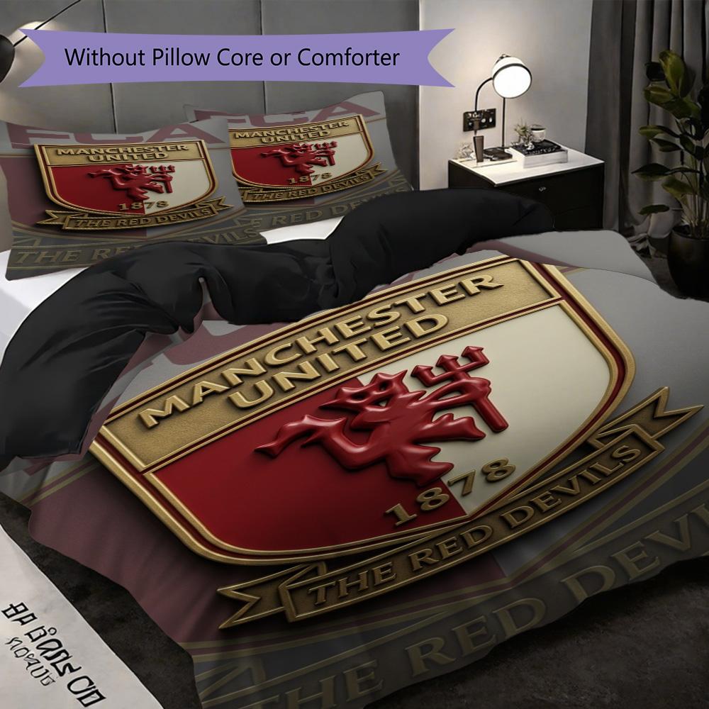 Manchester Legacy Emblem Bedding (1 * duvet cover + 2 * pillowcase, without core) 2D Flat Bedding set Christmas birthday gift Soft and comfortable