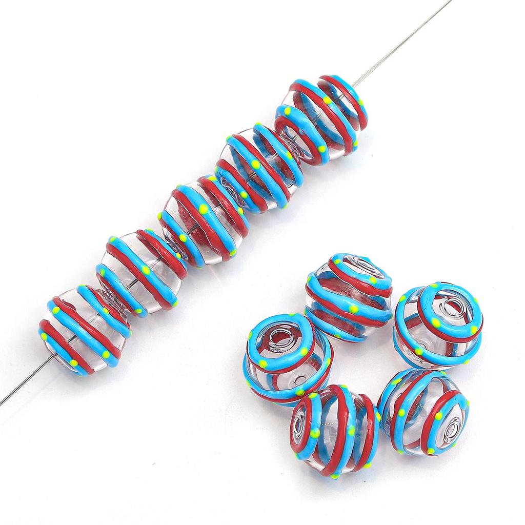 1Pcs 14mm Water Ripple Pattern Freehand Hollow Coloured Glaze Round Ball Multicolor Glass Beads For Jewelry Making DIY Bracelet Necklace Earring