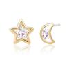 14K Gold Mini Star Moon Cubic Daily Earrings