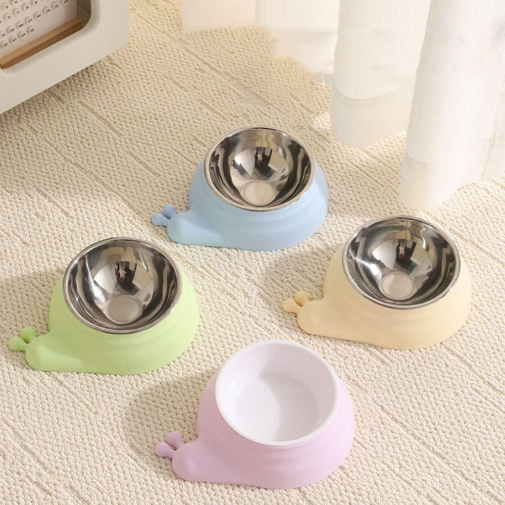 Stainless Steel Pet Cat Feeder Bowl Snail Shap Anti-leakage Cat Water Feeder Anti-spill Non-slip Food Water Bowls For Dogs Cats