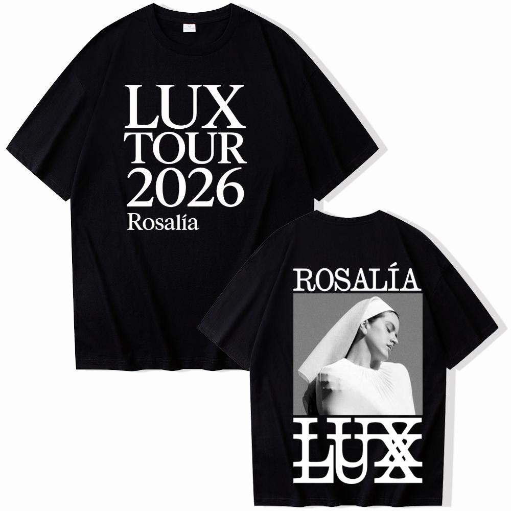 ROSALIA LUX тур Футболка 2026 ROSAIA Такая же, как на официальном сайте Высококачественная футболка Оверсайз Хлопок Харадзюку Круглый вырез ФУТБОЛКИ