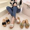 2024 летние новые классные тапочки женские с бантом на танкетке односложные тапочки с рыбьим ртом классные тапочки женские босоножки на высоком каблуке женские