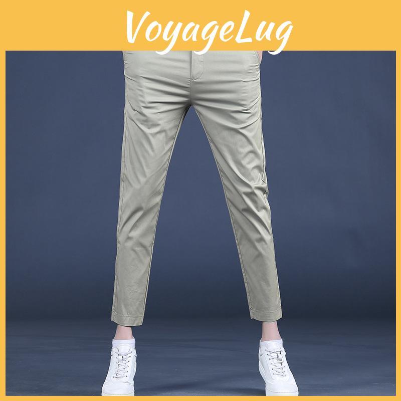 Летние мужские узкие брюки в стиле business casual из хлопка с эластаном для повседневной носки