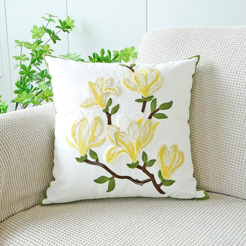 Spring Green Embroidery Throw Pillow Cover 45X45Cm Green Leaf Sofa Pillowcase Headboard Cushion Covers Pillowcases Decor Home